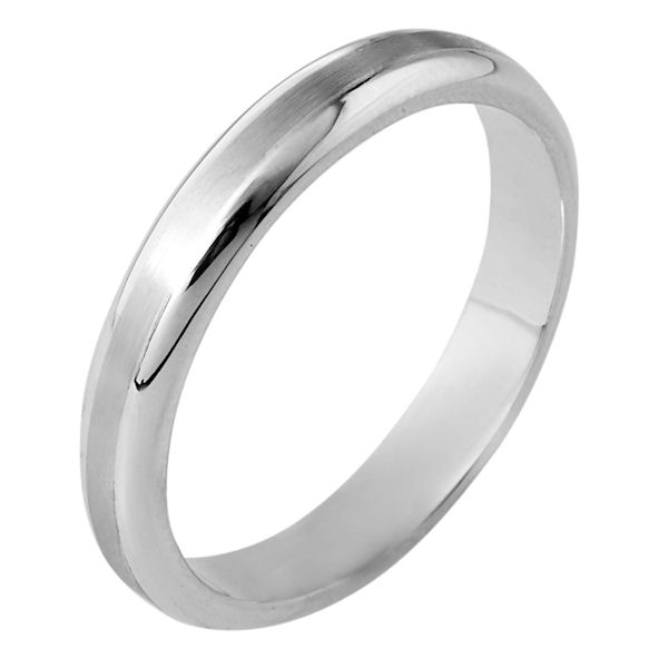 Item # 116491WE - 18 kt white gold, hand made comfort fit Wedding Band 3.5 mm wide. The center of the ring is a matte finish and the outer edges are polished. Different finishes may be selected or specified.