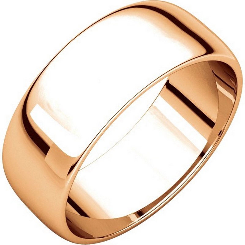 Item # 116831RE - 18 kt Rose Gold Plain 7.0 mm Wide Half Round Wedding Band. The whole ring is a polished finish. Different finishes may be selected or specified.