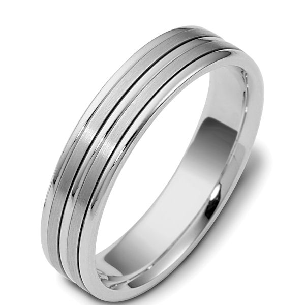 Item # 117161PP - Platinum hand made comfort fit Wedding Band 5.0 mm wide.  The two flat pieces in the center are matte finish and the rest is polished. Different finishes may be selected or specified.