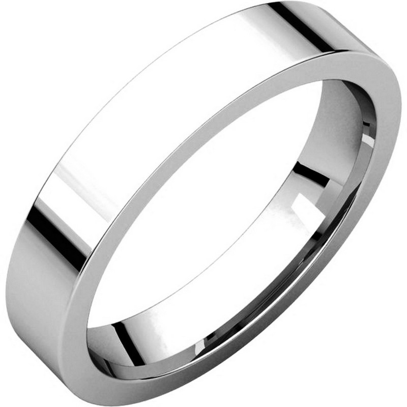Item # 117211mW - 14 kt White Gold Plain 4.0 mm Wide Flat Comfort Fit Wedding Band. The whole ring is polished. Different finishes may be selected or specified.