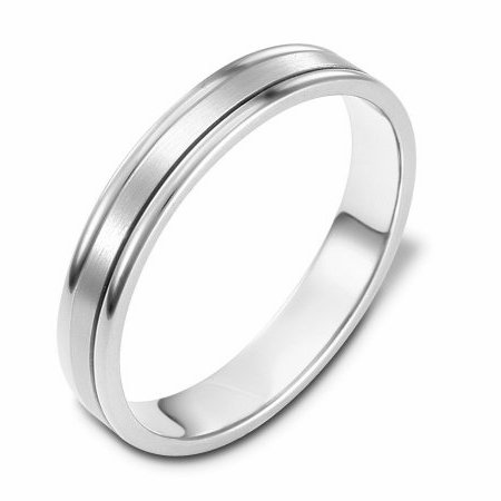 Item # 117321W - 14 kt white gold, hand made comfort fit Wedding Band 4.0 mm wide. The center of the ring is a matte finish and the outer edges are polished.