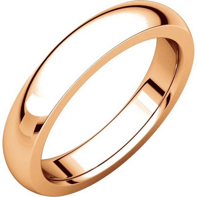 Item # 117331R - 14 kt Rose gold 4.5 mm wide and 2.55 mm thick heavy comfort fit Wedding Band. The ring is a polished finish. Different finishes may be selected or specified.