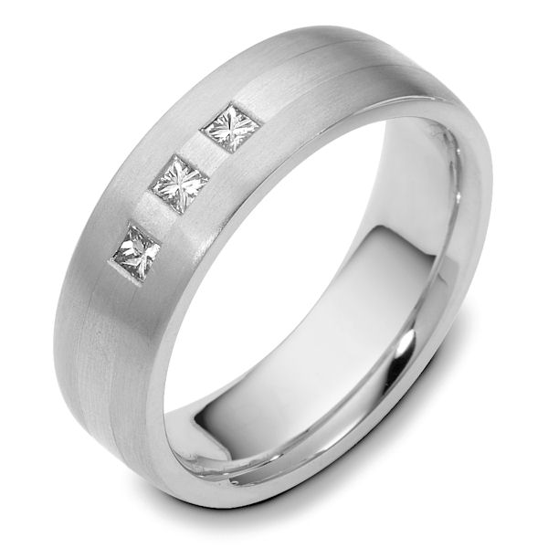 Item # 117721WE - 18K white gold, 5.5 mm wide. comfort fit, princess cut diamond ring. Diamond is 0.21 ct and graded as VS1 in clarity G in color. The ring is a brush finish. Different finishes may be selected or specified. 