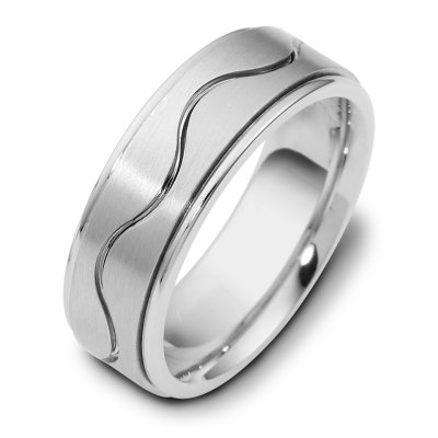 Item # 117951WE - Beautiful combination of 14 kt white gold. The center has a curvy carved line and is a matte finish. The outer edges are polished. Different finishes may be selected or specified.