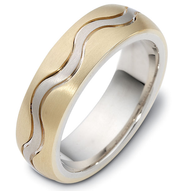 Item # 118401E - 18 kt two-tone hand made comfort fit Wedding Band 7.0 mm wide. The ring is a matte finish. Different finishes may be selected or specified.