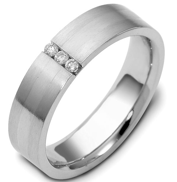 Item # 118551WE - 18K white gold, 5.0 mm wide, diamond ring. Diamond weighs 0.05ct tw . The diamonds are graded as VS1 in Clarity G in Color. The ring is brush finished in the center and polished on the edges. Different finishes may be selected or specified.