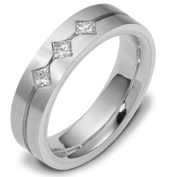 Item # 118561PP - Platinum, 5.5 mm wide, comfort fit, princess cut diamond wedding band. 0.30 ct diamond VS1 in Clarity G in Color. The ring is a brush finish. Different finishes may be selected or specified.
