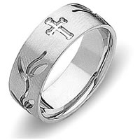 Item # 120981PP - PlatinumWedding Band with Cross and Leaves