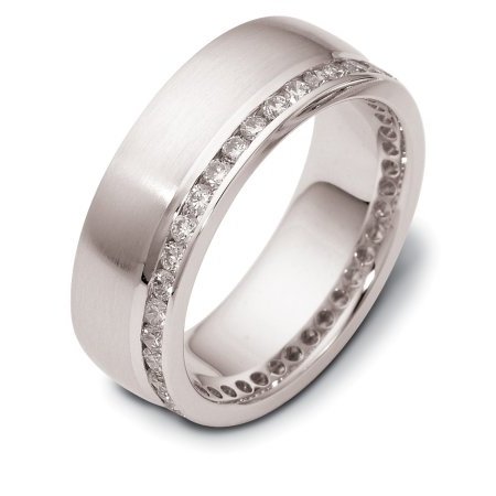 Item # 121941PD - Palladium, 8.0 mm. wide diamond ring. Diamonds total weight is approximately 0.80 ct in size 6.0. Diamonds are VS1-2 in clarity G-H in color. The ring has a matte finish and there is a polished line near the diamonds. Different finishes may be selected or specified. 
