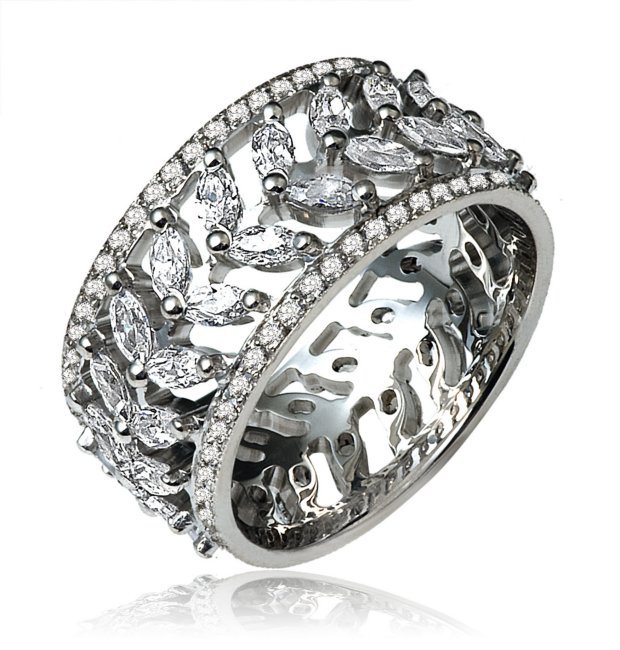 Item # 14784W - 14K white gold diamond eternity ring 2.7ct TW diamond in size 7.0 The ring holds 100 round brilliant cut diamonds totaling 0.70ct and 40 marquise shape diamonds totaling 2.0ct in size 7. The diamonds are graded as VS in clarity G-H in color.
