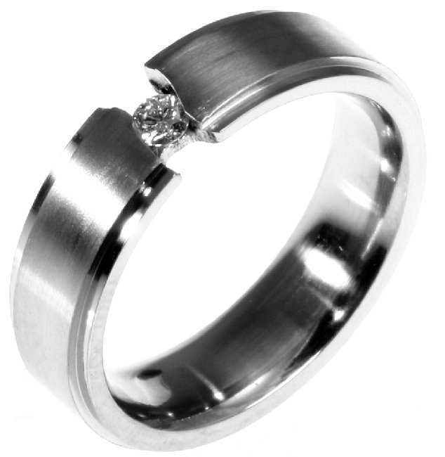 Item # 196289TI - Titanium, comfort fit, classic, 6.0mm wide wedding band. the ring holds 0.10ct round brilliant cut diamond with VS in clarity G-H in color.