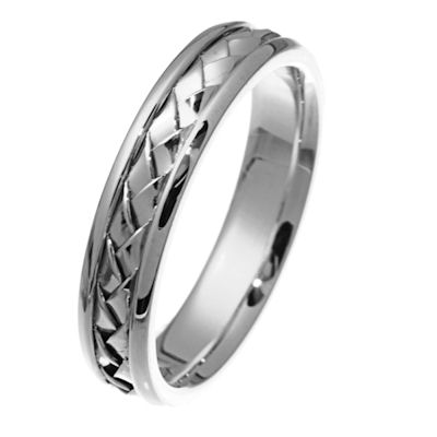 Item # 210515PP - Hand woven platinum, laid in platinum comfort fit, 5.0 mm wide band. There is a handcrafted braid in the center. The ring has a polished finish. Different finishes may be selected or specified. 