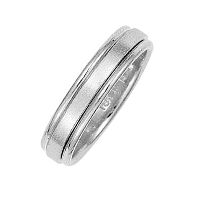 Item # 211021W - 14Kt Whie gold classic wedding band. The ring is about 5.0 mm wide and comfort fit. The center of the ring has a soft satin matte finish and the outer edges are polished. Different finishes may be selected or specified.