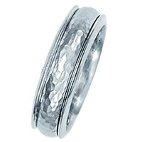 Item # 211101W - 14 Kt White Gold Hammered Wedding Band