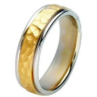 Item # 211121E - 18 Kt Two-Tone Gold Hammered Wedding Band
