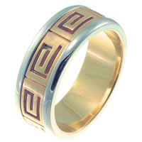 Item # 211241E - 18 Kt Two-Tone Greek Spartan Key Wedding Band