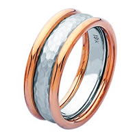 Item # 211291RE - 18K Rose and White Gold Hammered Wedding Band
