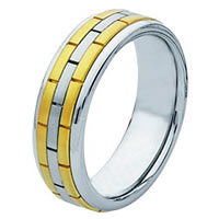 Item # 211351E - 18 Kt Two-Tone Hand Made Brick Wedding Band