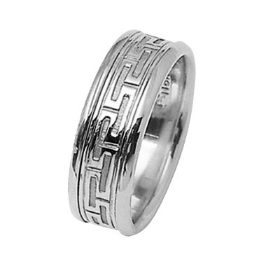 Item # 211361W - 14Kt White gold greek key wedding band. The ring is about 7.5 mm wide and comfort fit. The ring is polished. Different finishes may be selected or specified.