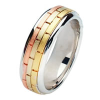 Item # 211391E - 18 Kt Tri-Color Hand Made Brick Wedding Band