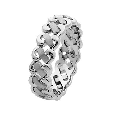 Item # 211471PP - Platinum hand made braided wedding band. The ring is about 6.0 mm wide and comfort fit. The ring is a handmade braid with a polished finish. Different finishes may be selected or specified.