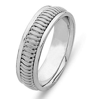 Item # 214776WE - Hand crafted, 18 kt white gold comfort fit band. A beautifully crafted design made from 18 kt white gold inlayed in 18kt white gold. The ring is 6.0 mm wide. The center is a matte finish and the outer edges are polished. Different finishes may be selected or specified. 
