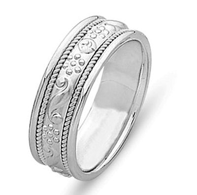 Item # 21494PP - Hand crafted, platinum comfort fit band. Twisted platinum wires and beautiful motifs crafted in the platinum. The center is matte and the rest is polished. Different finishes may be selected or specified.