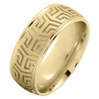 Item # 216137E - 18 Kt Yellow Gold 8.0 MM Carved Wedding Ring