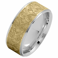Item # 216146WYE - Two-Tone Gold 8.5 MM Carved Wedding Ring