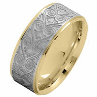 Item # 216146YWYE - Two-tone Gold 8.5 MM Carved Wedding Ring