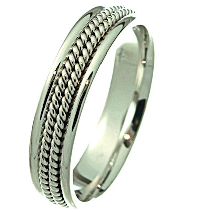 Item # 216195PP - Hand crafted braided platinum comfort fit wedding band.  The ring has two platinum ropes inlayed into the platinum band. It is 5.0 mm wide. The finish is polished. Different finishes may be selected or specified. 