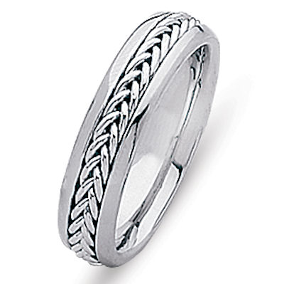 Item # 216305W - 14 Kt white gold hand crafted comfort fit wedding band. A beautiful braid made in 14 kt white gold. The ring is 5.0 mm wide and comfort. The finish is polished. Different finishes may be selected or specified. 