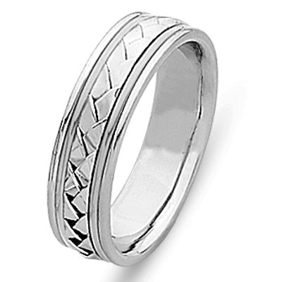 Item # 21645W - Hand crafted 14 K white gold 6.0 mm wide comfort fit wedding band.The ring is made with a polished finish. Different finishes may be selected or specified. 