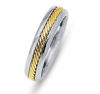 Item # 216481PE - Platinum and 18 K yellow gold 5.5 mm wide comfort fit wedding band. The rope is beautifully crafted in 18 kt yellow gold. The finish on the ring is polished. Different finishes may be selected or specified. 