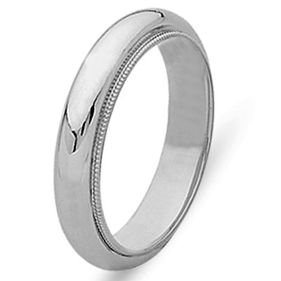 Item # 216885W - Hand crafted 14 kt white gold, 5.0 mm wide comfort fit wedding band. The ring has milligrain edges and a polished finish. Different finishes may be selected or specified. 
