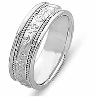 Item # 21699PP - Platinum Hand Carved Wedding Band