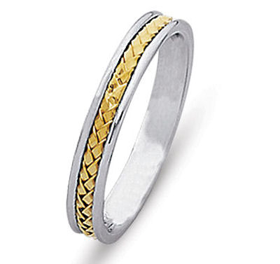 Item # 21735PE - Hand crafted, platinum and 18 kt yellow gold comfort fit band. The braid is beautifully crafted in 18 kt yellow gold and the ring is 4.0 mm wide. The finish is polished. Different finishes may be selected or specified. 