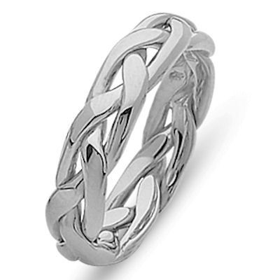 Item # 21925PP - Hand woven platinum comfort fit, 5.0 mm wide wedding band. The ring is made with a polished finish. The ring is made with a polished finish. Different finishes may be selected or specified.