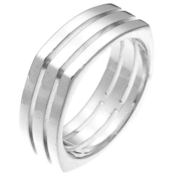 Item # 226071PP - Platinum square comfort fit 7.5 mm wide wedding band. The ring has 3 square shaped rings welded together to create a beautiful contemporary style. It is a polished finish and 7.5 mm wide. Different finishes may be selected or specified. 