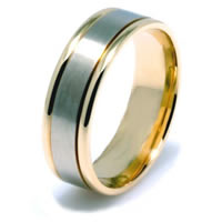 Item # 22701E - 18K Hand Crafted Two-Tone Comfort Fit Wedding Band