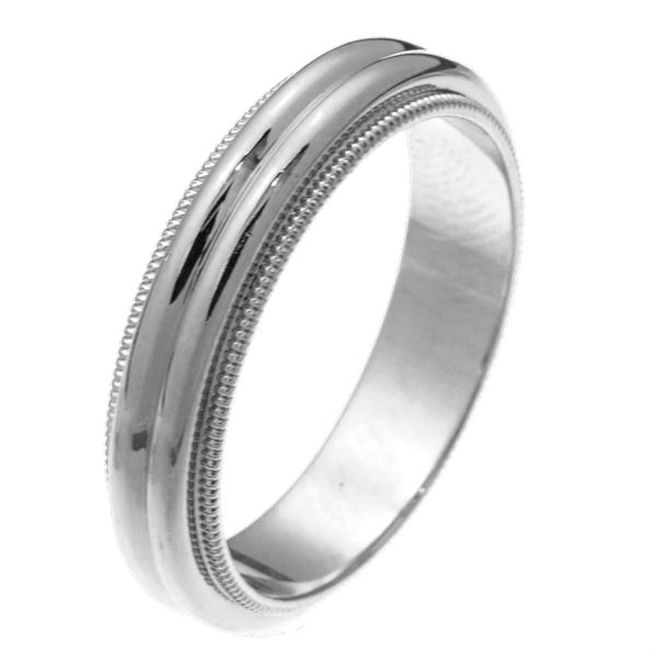 Item # 26871W - 14 kt white gold 5.0 mm wide comfort fit wedding ring. The band has two domes in the center and milgrain edges. It is all polished and 5.0 mm wide. Different finishes may be selected or specified. 