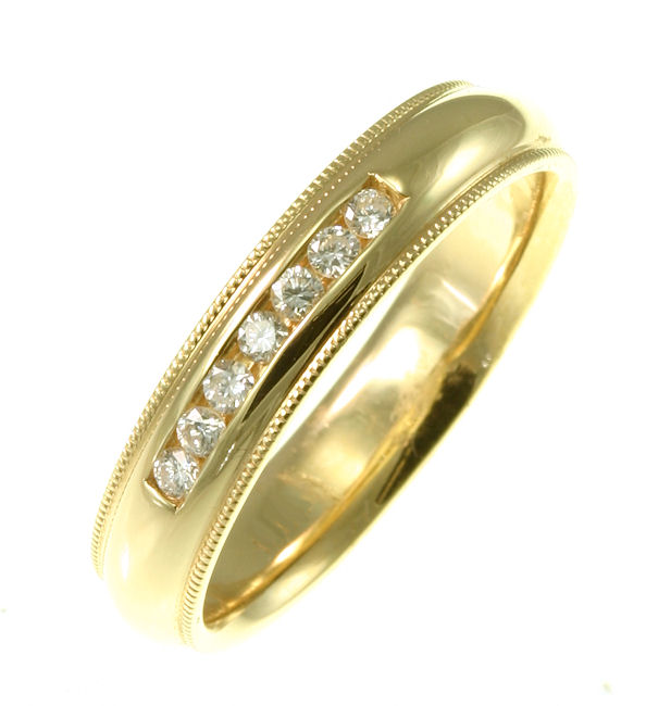 Item # 30204E - 18kt yellow gold, 0.25 ct tw, comfort fit, diamond wedding band. Diamonds are VS in clarity G-H in color. The finish is polished. Different finishes may be selected or specified.