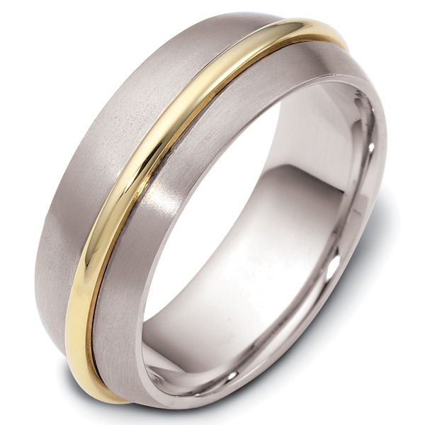 Item # 47560 - 14kt Two-tone gold contemporary, comfort fit, 7.5mm wide wedding band. The raised gold portion has a polished finish and spins around the ring. The rest of the band is matte finish. Different finishes may be selected or specified. 