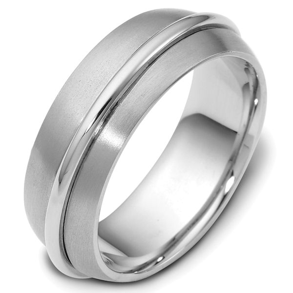 Item # 47560W - 14kt White gold contemporary, comfort fit, 7.5mm wide wedding band. The raised white gold portion has a polished finish and spins around the ring. The rest of the band is matte finish. Different finishes may be selected or specified. 