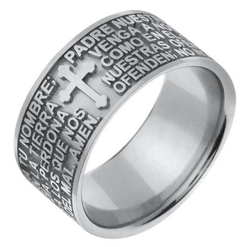 Item # 47824W - 14K  white gold  Padre Nuestro (Lord's Prayer)  wedding band. The wedding band is comfort fit.