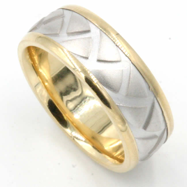 Item # 47897E View 4 - Two-Tone Carved Wedding Ring