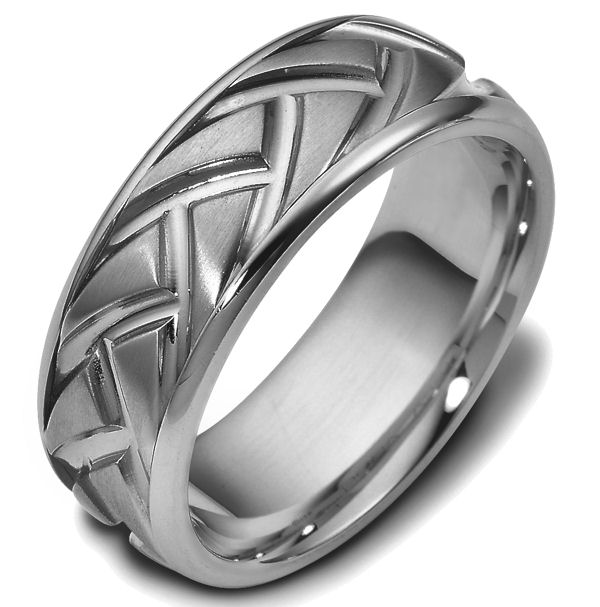 Item # 47897TI - Titanium, carved, comfort fit, 8.0mm wide wedding band. The ring has a carved tire pattern throughout the ring. It is 8.0mm wide and comfort fit. 
