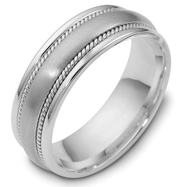 Item # 48036PD - Palladium classic, comfort fit, 7.0mm wide wedding band. The ring has a mix of classic and handcrafted ropes. The center has a matte finish and the rest of the band has a polished finish. Different finishes may be selected or specified. 