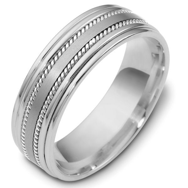 Item # 48038PD - Palladium classic, comfort fit, 7.0mm wide wedding band. The ring has a mix of handcrafted ropes and classic style. The center portion has a matte finish and the rest of the band has a polished finish. Different finishes may be selected or specified. 