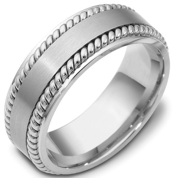 Item # 48039NPD - Palladium classic, comfort fit, 8.0mm wide wedding band. The ring has a mix of hand crafted and classic styles. There are two ropes beauitfully handcrafted. The center of the ring has a matte finish and the rest of the ring has a polished finish. Different finishes may be selected or specified. 